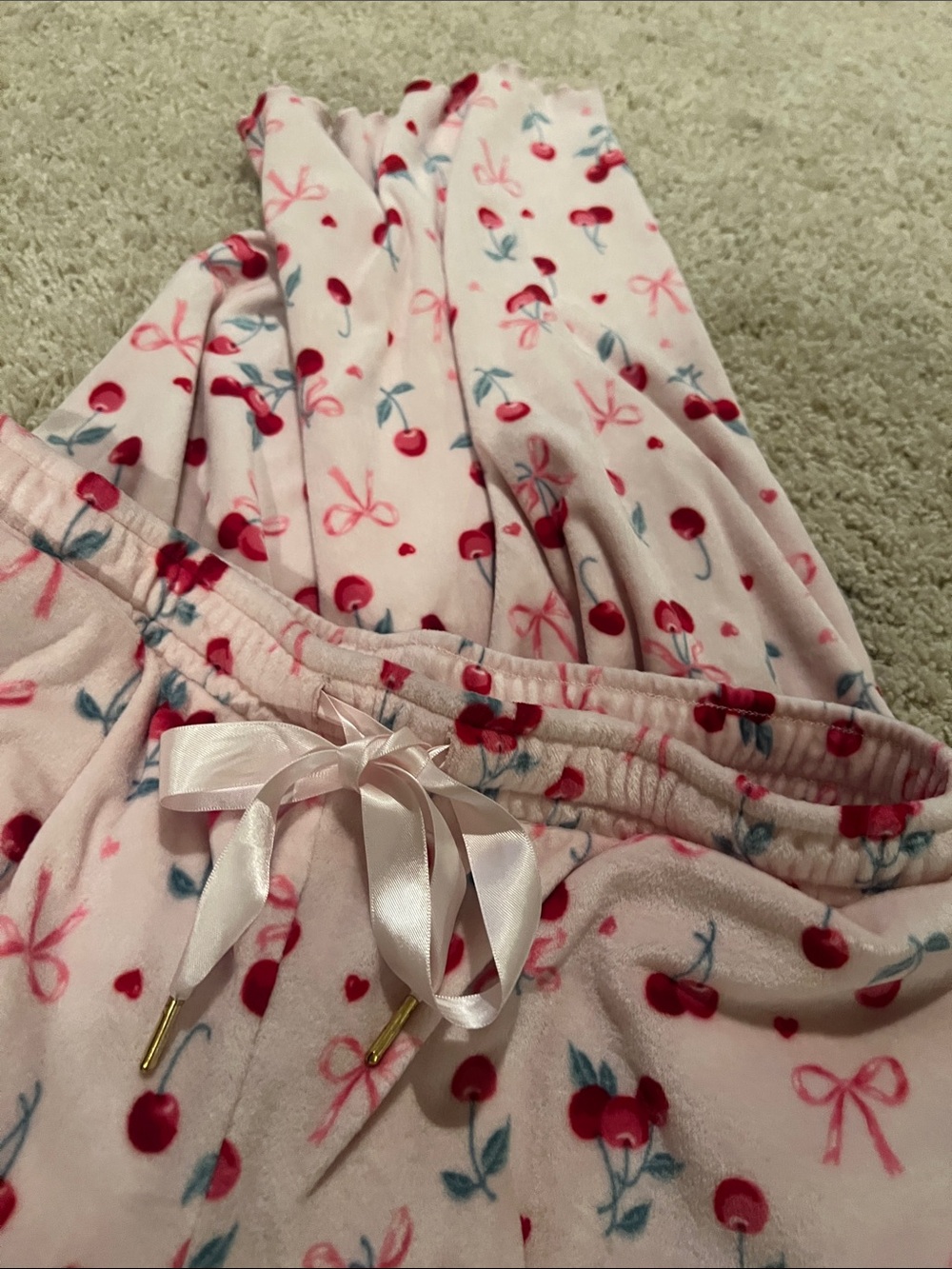 Sincerely Jules Pink Cherry Bow Print Pajama Bottoms - Picture 3 of 4